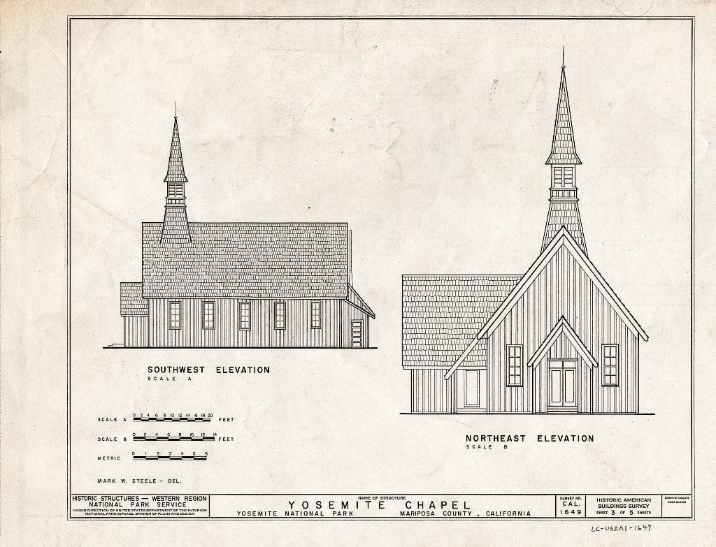 Blueprint HABS Cal,22-YOSEM,3- (Sheet 3 of 5) - Yosemite Chapel, Yosemite Village, Mariposa County, CA