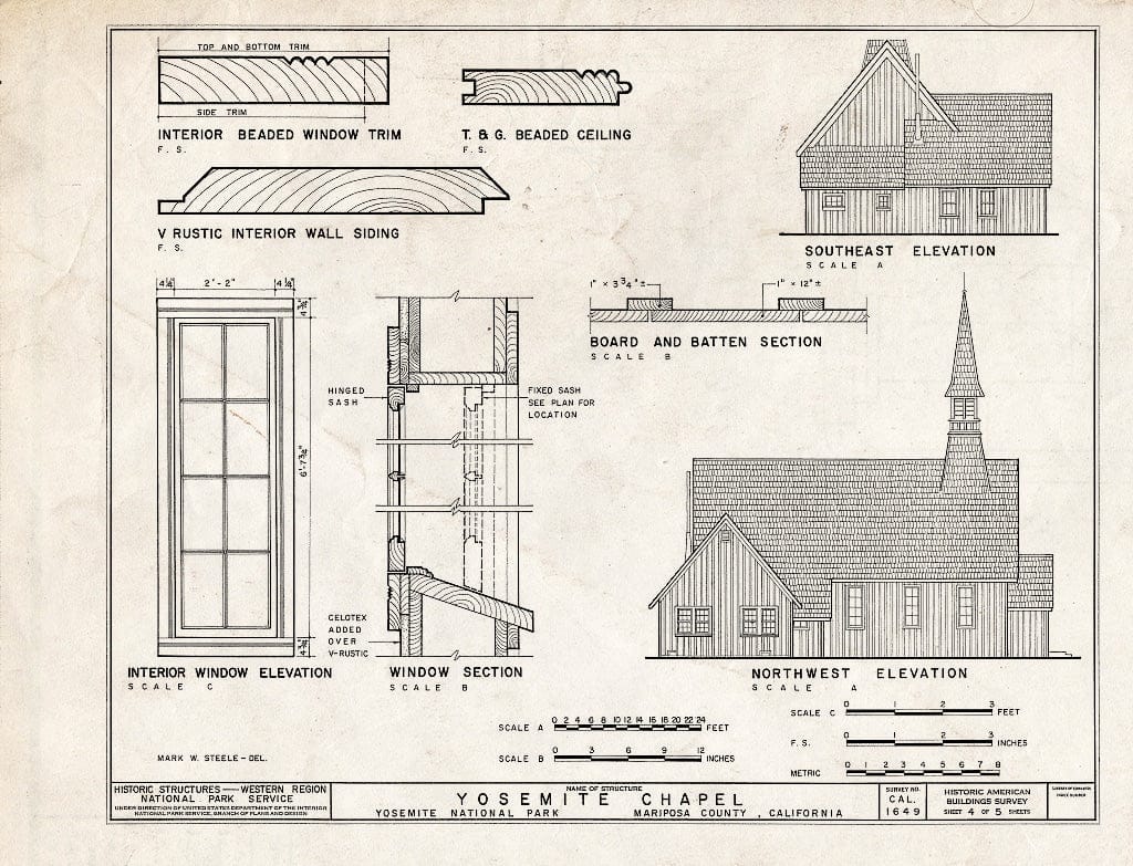 Blueprint HABS Cal,22-YOSEM,3- (Sheet 4 of 5) - Yosemite Chapel, Yosemite Village, Mariposa County, CA