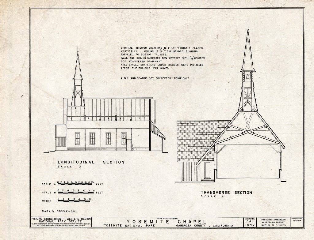 Blueprint HABS Cal,22-YOSEM,3- (Sheet 5 of 5) - Yosemite Chapel, Yosemite Village, Mariposa County, CA
