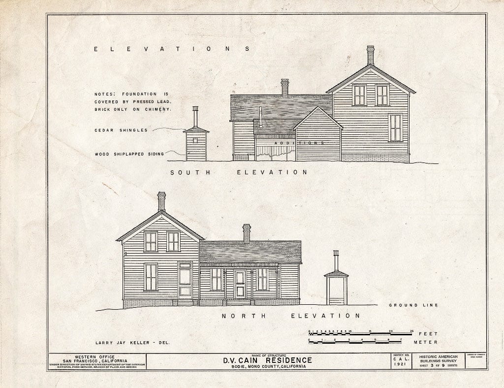 Blueprint HABS CA,26-BODI,4- (Sheet 3 of 9) - D. V. Cain House, Green & Fuller Streets, Bodie, Mono County, CA