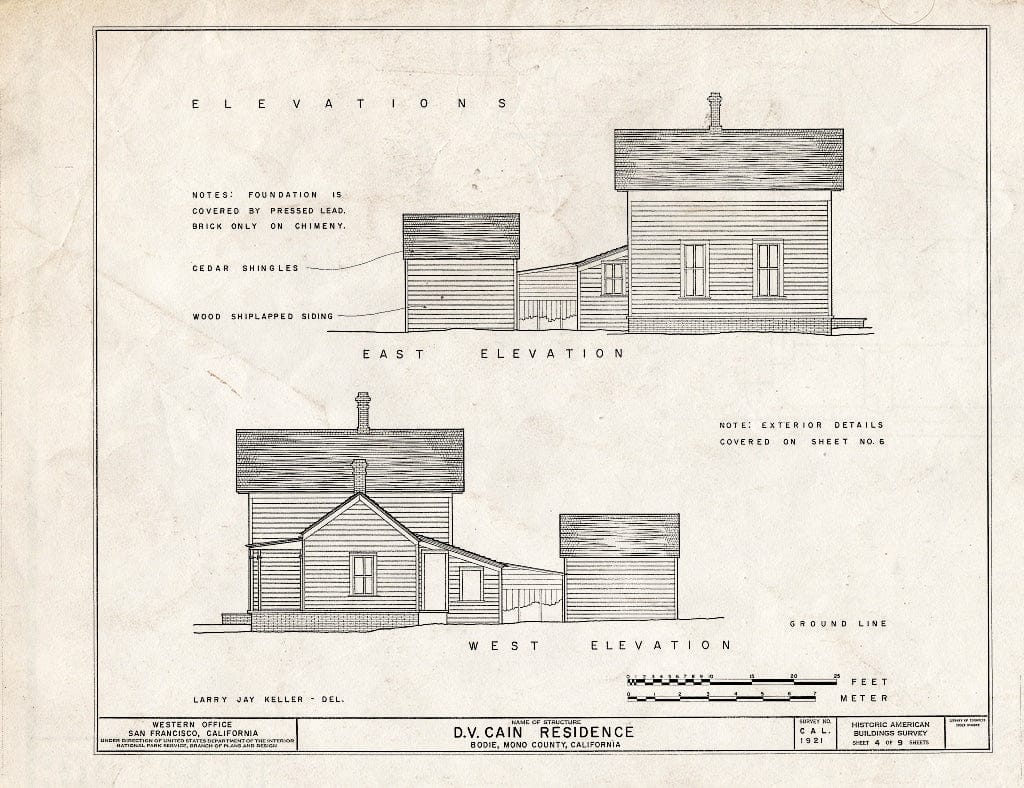 Blueprint HABS CA,26-BODI,4- (Sheet 4 of 9) - D. V. Cain House, Green & Fuller Streets, Bodie, Mono County, CA