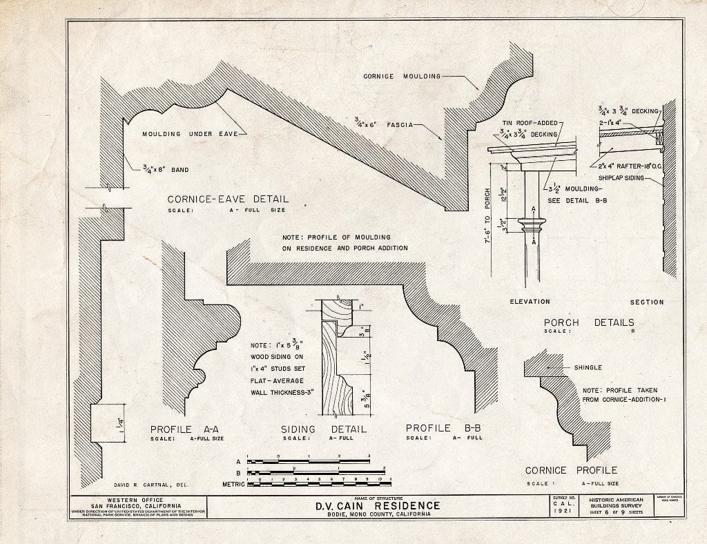 Blueprint HABS CA,26-BODI,4- (Sheet 6 of 9) - D. V. Cain House, Green & Fuller Streets, Bodie, Mono County, CA