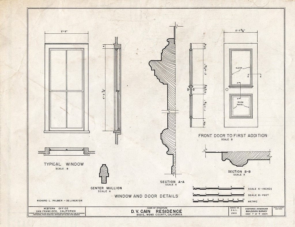 Blueprint HABS CA,26-BODI,4- (Sheet 7 of 9) - D. V. Cain House, Green & Fuller Streets, Bodie, Mono County, CA