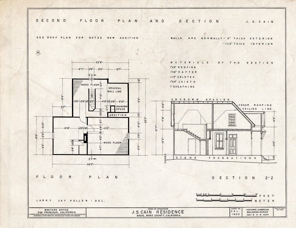 Blueprint HABS Cal,26-BODI,3- (Sheet 3 of 9) - J. S. Cain House, Green & Park Streets, Bodie, Mono County, CA