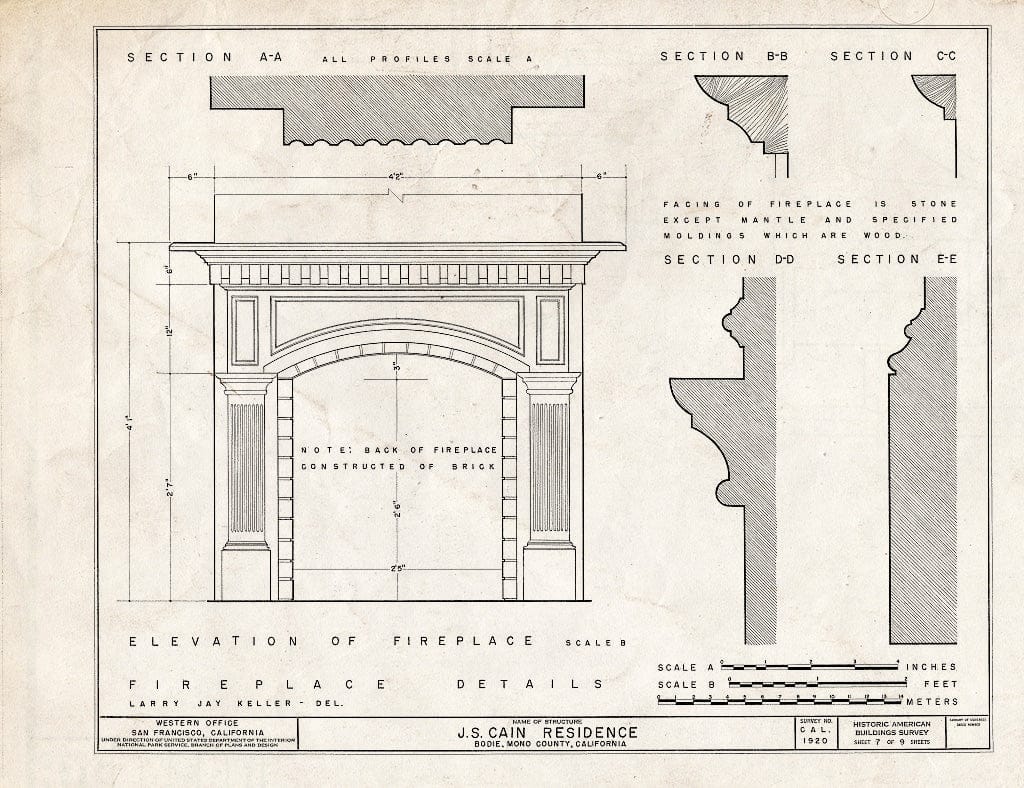 Blueprint HABS Cal,26-BODI,3- (Sheet 7 of 9) - J. S. Cain House, Green & Park Streets, Bodie, Mono County, CA