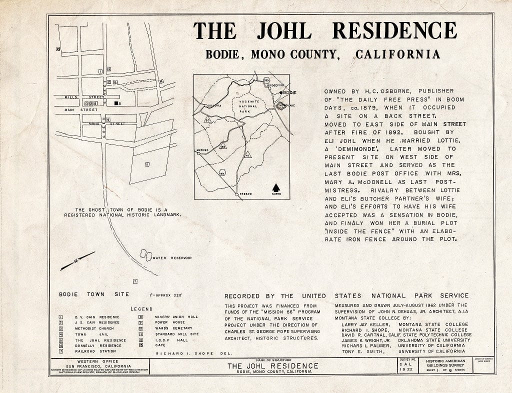 Blueprint HABS Cal,26-BODI,5- (Sheet 1 of 6) - Johl House, Main Street, Bodie, Mono County, CA