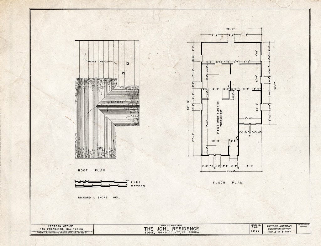 Blueprint HABS Cal,26-BODI,5- (Sheet 2 of 6) - Johl House, Main Street, Bodie, Mono County, CA