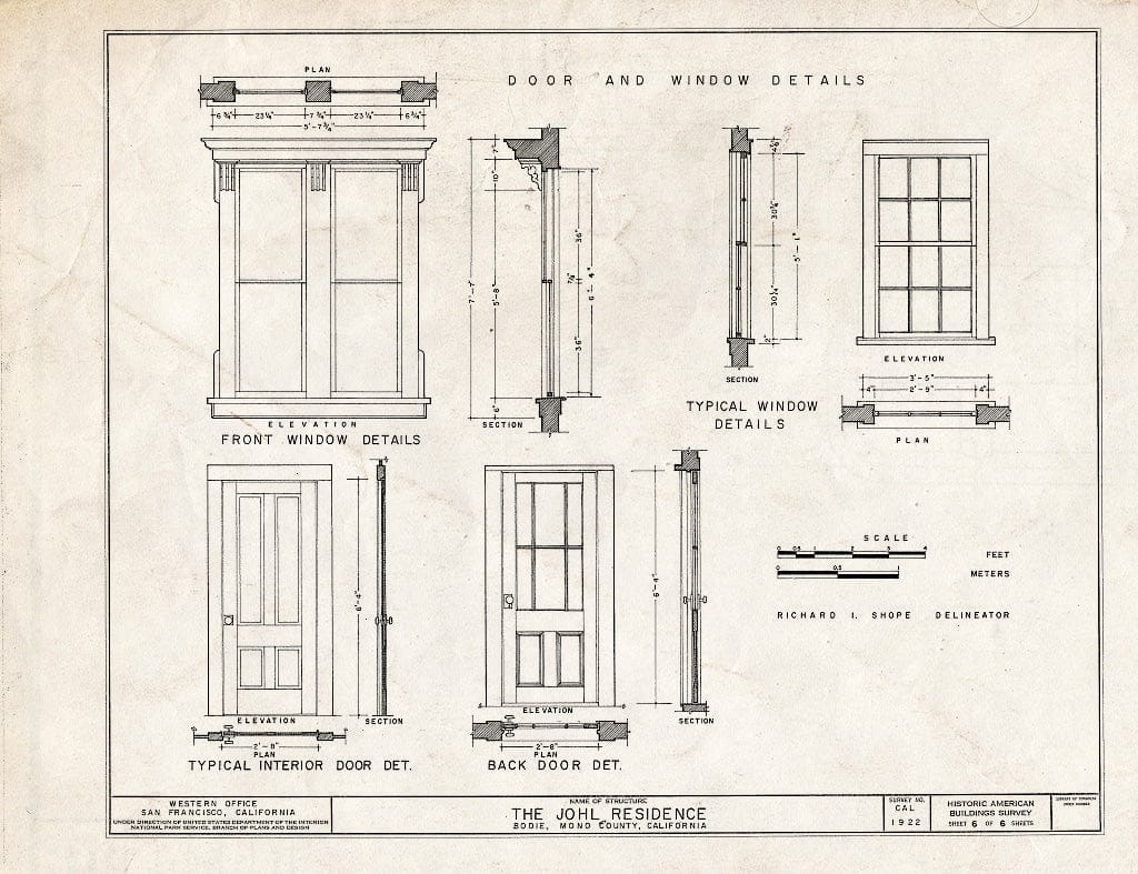 Blueprint HABS Cal,26-BODI,5- (Sheet 6 of 6) - Johl House, Main Street, Bodie, Mono County, CA