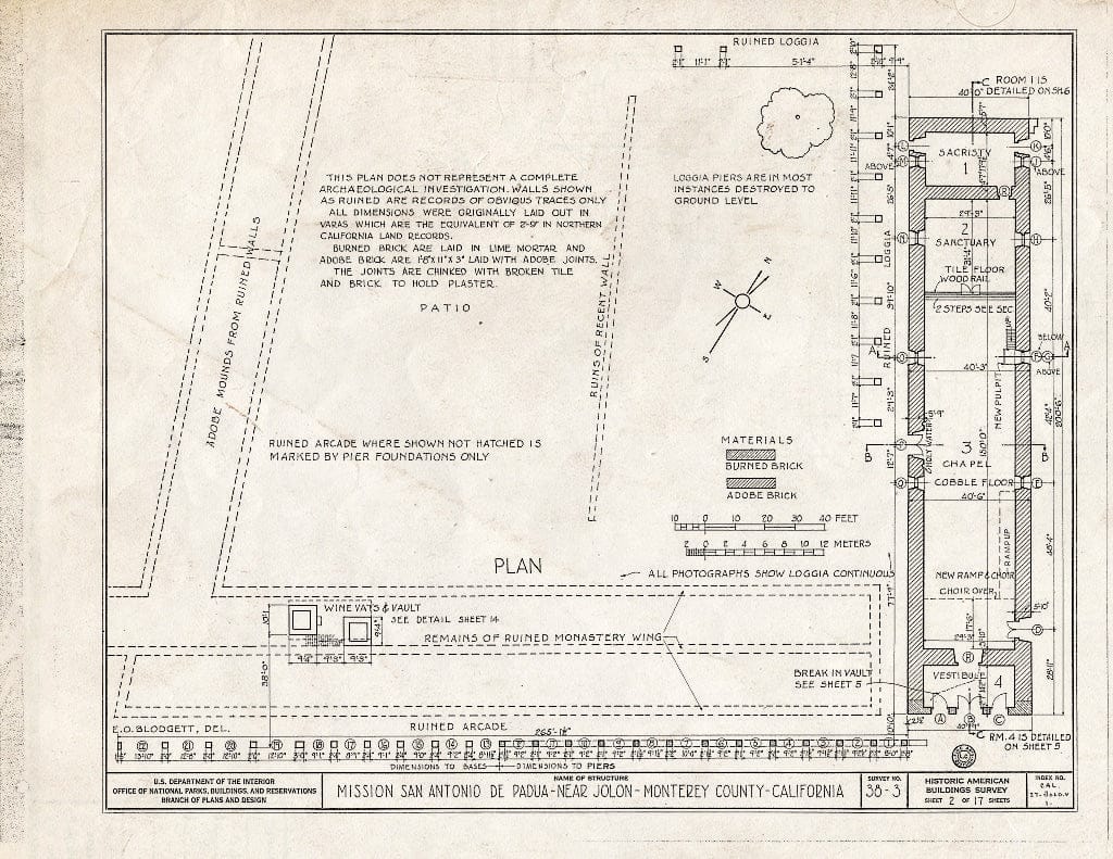 Blueprint HABS Cal,27-JOLO.V,1- (Sheet 2 of 17) - Mission San Antonio de Padua, Hunter Liggett Military Reservation, Jolon, Monterey County, CA
