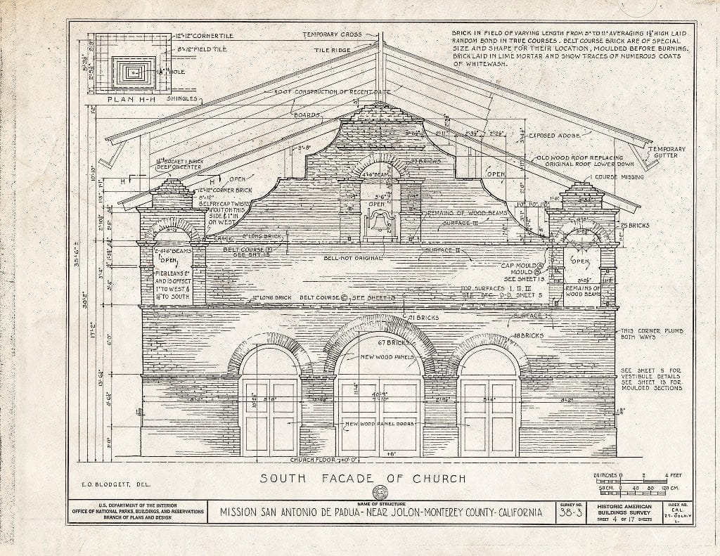 Blueprint HABS Cal,27-JOLO.V,1- (Sheet 4 of 17) - Mission San Antonio de Padua, Hunter Liggett Military Reservation, Jolon, Monterey County, CA
