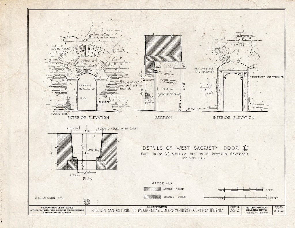 Blueprint HABS Cal,27-JOLO.V,1- (Sheet 10 of 17) - Mission San Antonio de Padua, Hunter Liggett Military Reservation, Jolon, Monterey County, CA