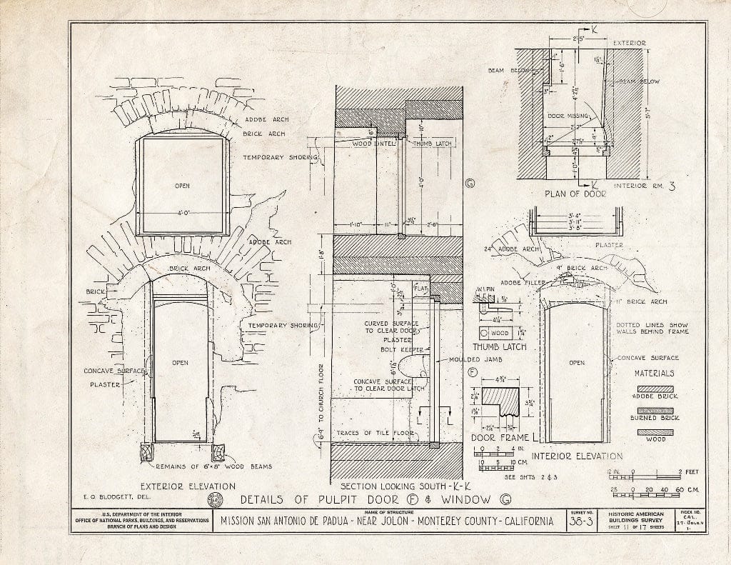 Blueprint HABS Cal,27-JOLO.V,1- (Sheet 11 of 17) - Mission San Antonio de Padua, Hunter Liggett Military Reservation, Jolon, Monterey County, CA