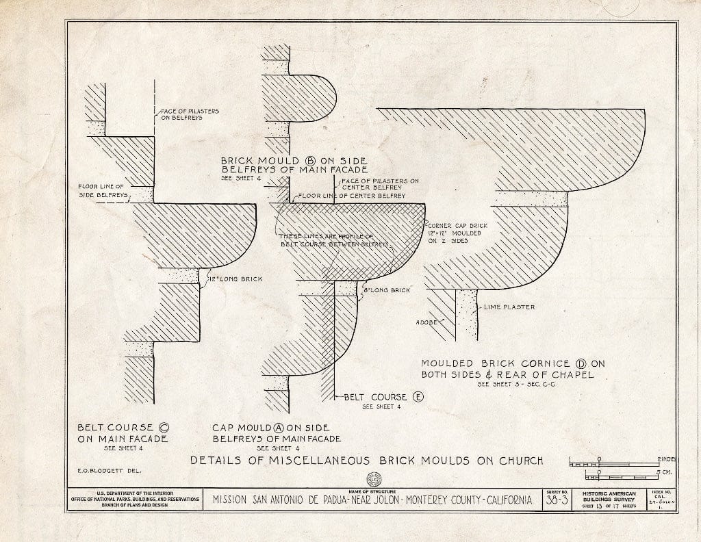 Blueprint HABS Cal,27-JOLO.V,1- (Sheet 13 of 17) - Mission San Antonio de Padua, Hunter Liggett Military Reservation, Jolon, Monterey County, CA