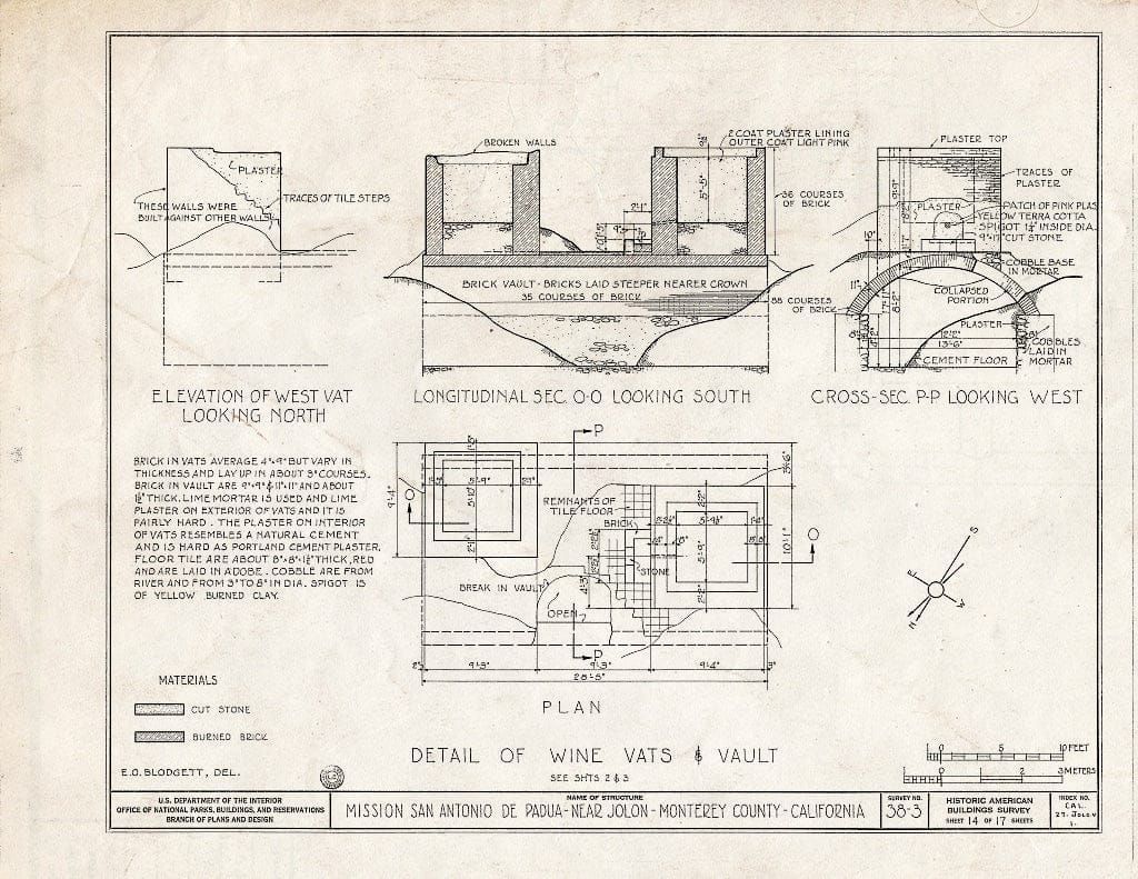 Blueprint HABS Cal,27-JOLO.V,1- (Sheet 14 of 17) - Mission San Antonio de Padua, Hunter Liggett Military Reservation, Jolon, Monterey County, CA