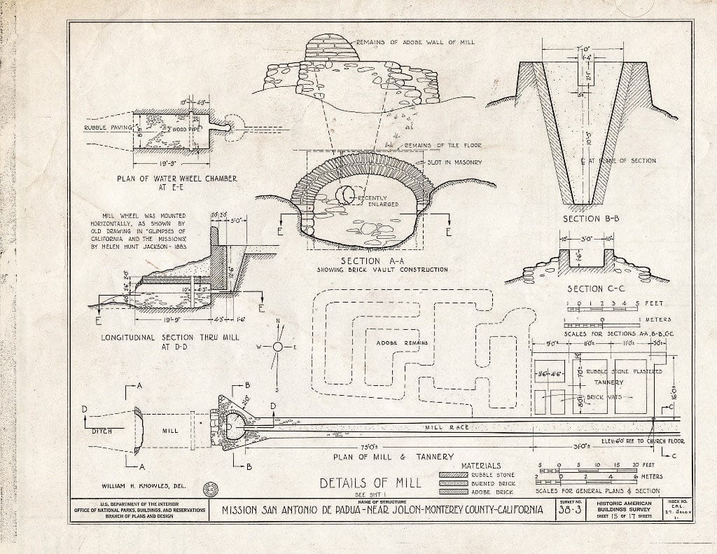 Blueprint HABS Cal,27-JOLO.V,1- (Sheet 15 of 17) - Mission San Antonio de Padua, Hunter Liggett Military Reservation, Jolon, Monterey County, CA