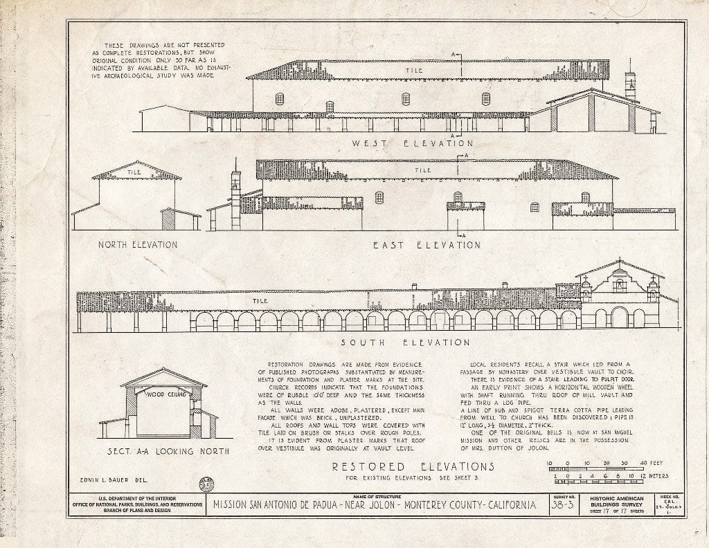 Blueprint HABS Cal,27-JOLO.V,1- (Sheet 17 of 17) - Mission San Antonio de Padua, Hunter Liggett Military Reservation, Jolon, Monterey County, CA