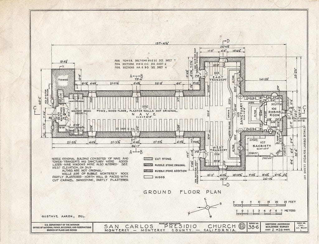 Blueprint HABS Cal,27-Mont,1- (Sheet 2 of 28) - San Carlos Presidio Church, 550 Church Street, Monterey, Monterey County, CA