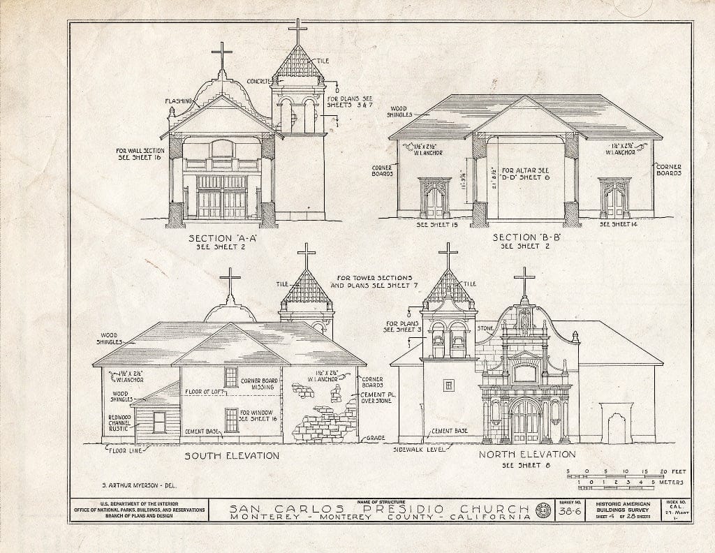Blueprint HABS Cal,27-Mont,1- (Sheet 4 of 28) - San Carlos Presidio Church, 550 Church Street, Monterey, Monterey County, CA