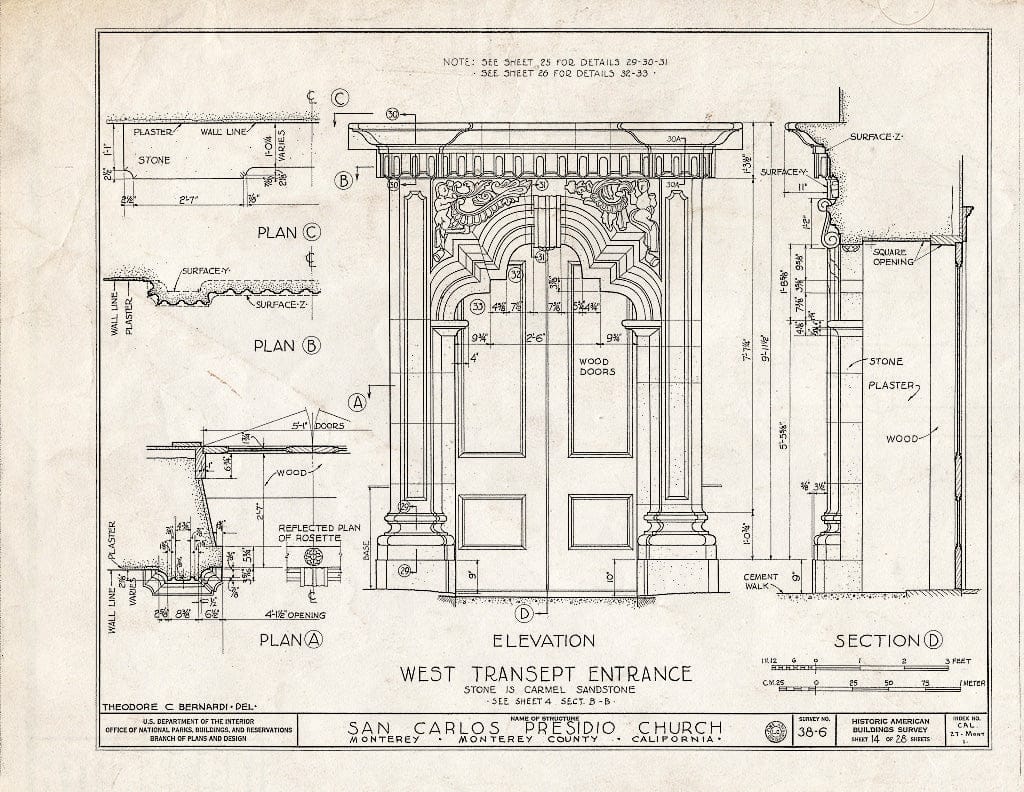 Blueprint HABS Cal,27-Mont,1- (Sheet 14 of 28) - San Carlos Presidio Church, 550 Church Street, Monterey, Monterey County, CA