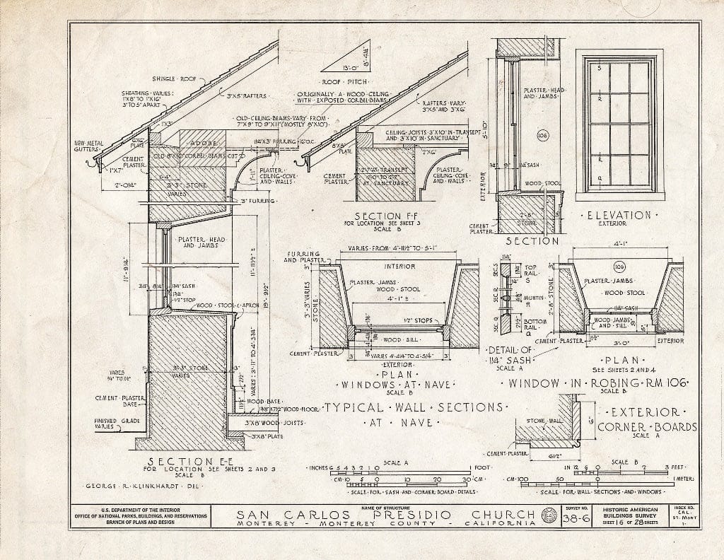 Blueprint HABS Cal,27-Mont,1- (Sheet 16 of 28) - San Carlos Presidio Church, 550 Church Street, Monterey, Monterey County, CA
