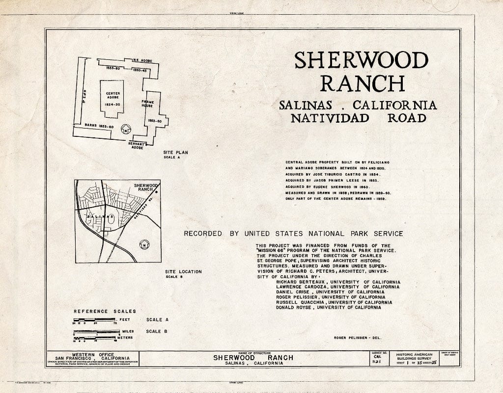 Blueprint HABS Cal,27-SALI.V,1- (Sheet 1 of 25) - Sherwood Ranch, Natividad Road, Salinas, Monterey County, CA