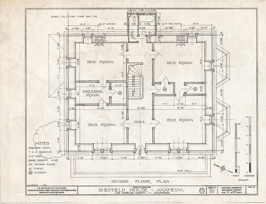 Blueprint HABS Cal,30-ANHI,1- (Sheet 2 of 10) - S.A. Sheffield House, Los Angeles & Sycamore Streets, Anaheim, Orange County, CA