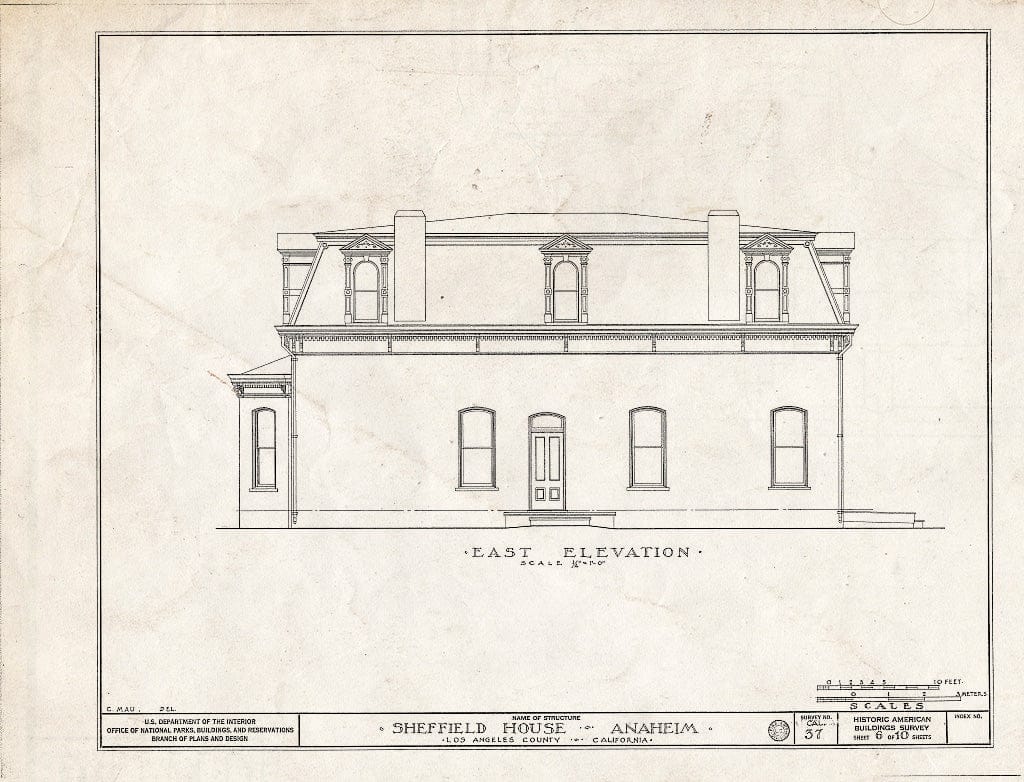 Blueprint HABS Cal,30-ANHI,1- (Sheet 6 of 10) - S.A. Sheffield House, Los Angeles & Sycamore Streets, Anaheim, Orange County, CA