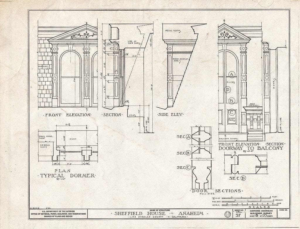 Blueprint HABS Cal,30-ANHI,1- (Sheet 8 of 10) - S.A. Sheffield House, Los Angeles & Sycamore Streets, Anaheim, Orange County, CA