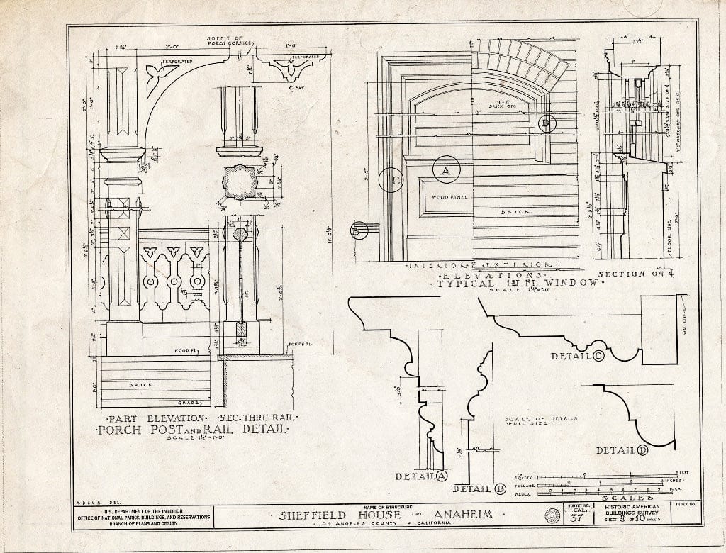 Blueprint HABS Cal,30-ANHI,1- (Sheet 9 of 10) - S.A. Sheffield House, Los Angeles & Sycamore Streets, Anaheim, Orange County, CA