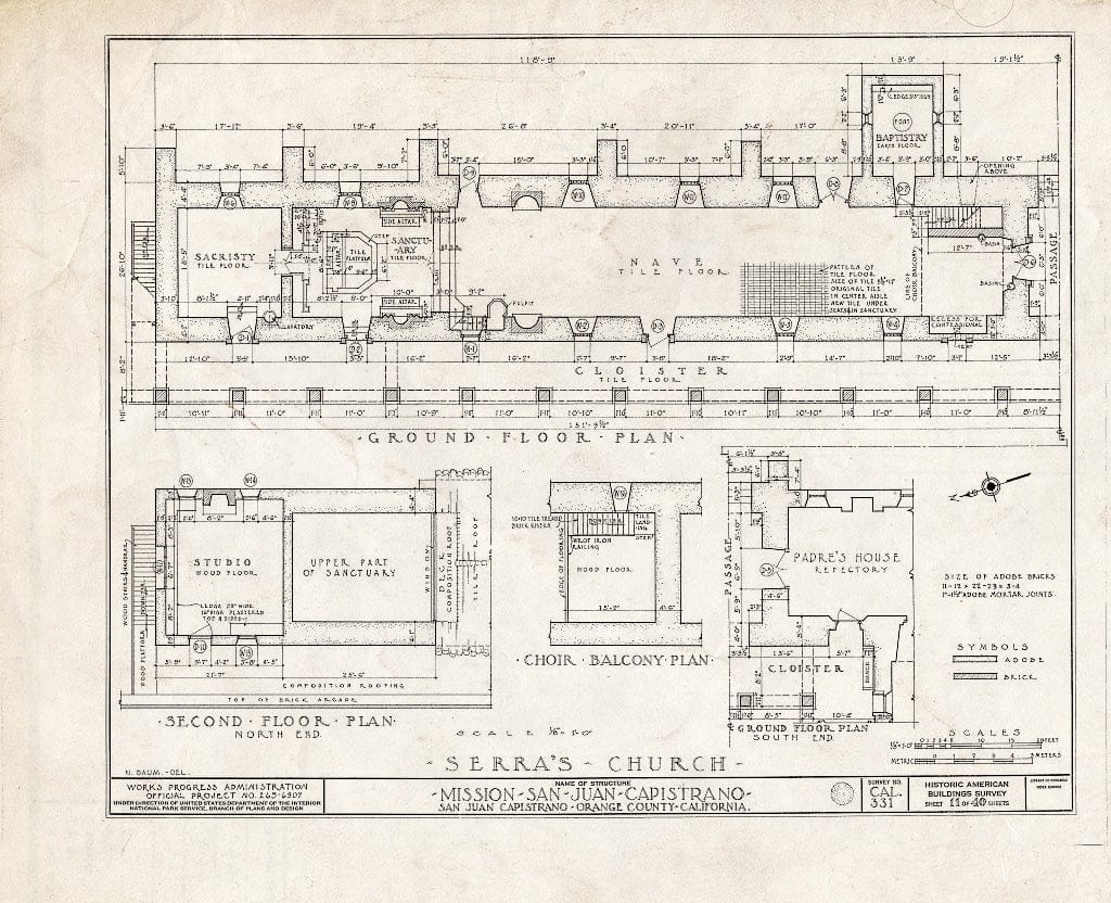 Blueprint HABS Cal,30-SAJUC,1- (Sheet 11 of 40) - Mission San Juan Capistrano, Olive Street, Between U.S. Highway 101 & Main Street, San Juan Capistrano, Orange County, CA