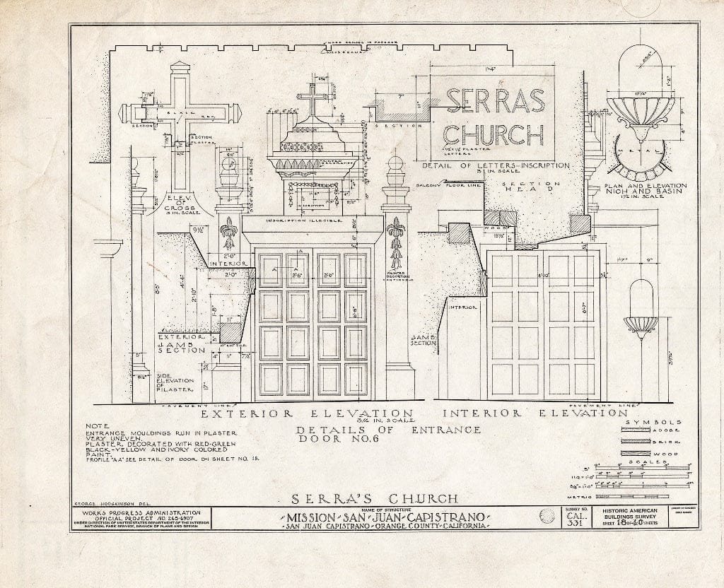 Blueprint HABS Cal,30-SAJUC,1- (Sheet 18 of 40) - Mission San Juan Capistrano, Olive Street, Between U.S. Highway 101 & Main Street, San Juan Capistrano, Orange County, CA