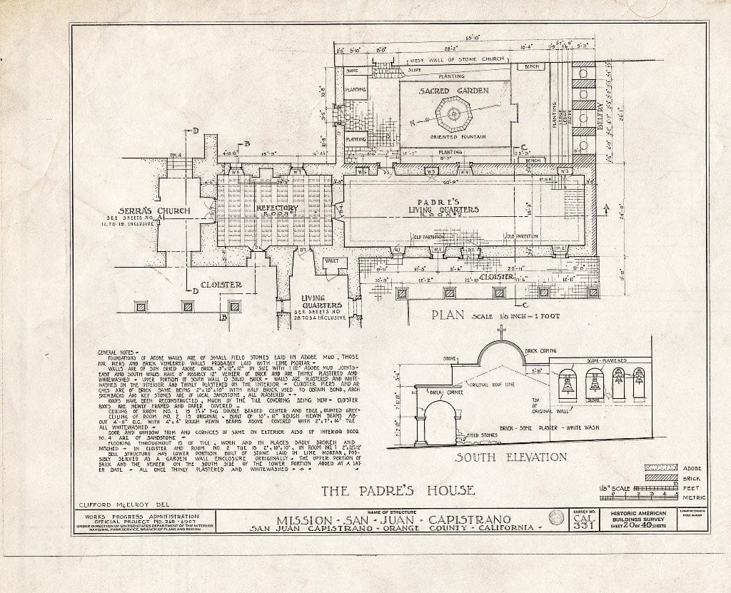 Blueprint HABS Cal,30-SAJUC,1- (Sheet 20 of 40) - Mission San Juan Capistrano, Olive Street, Between U.S. Highway 101 & Main Street, San Juan Capistrano, Orange County, CA