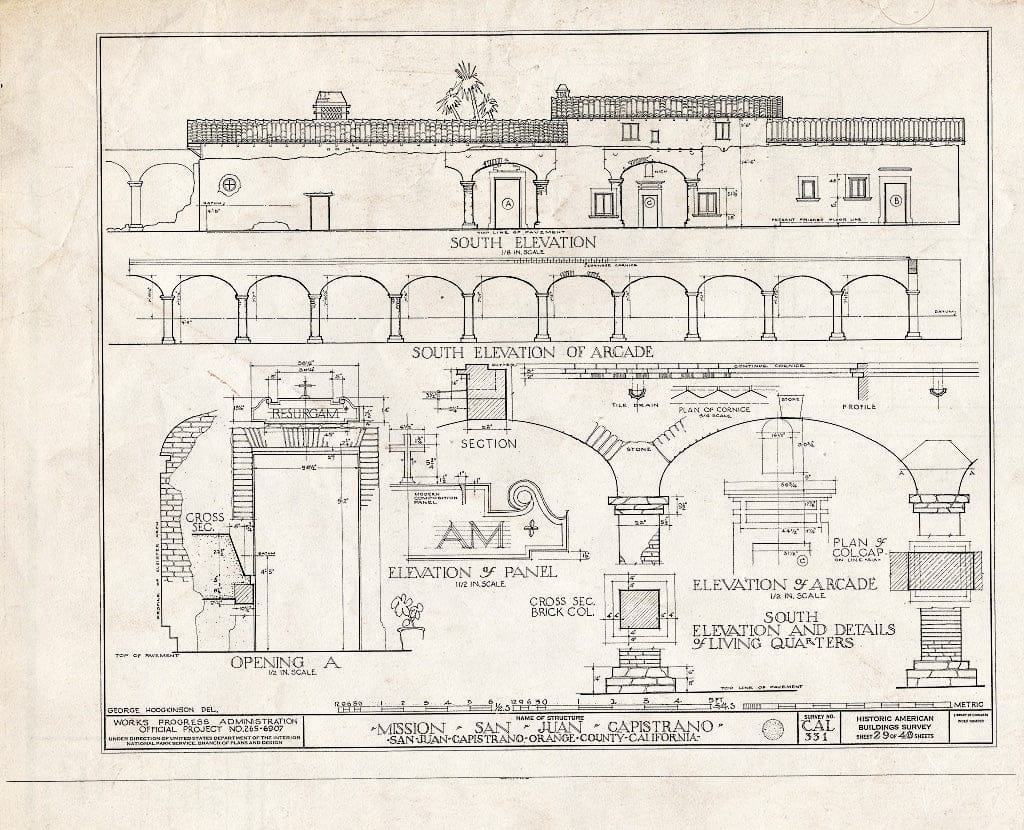 Blueprint HABS Cal,30-SAJUC,1- (Sheet 29 of 40) - Mission San Juan Capistrano, Olive Street, Between U.S. Highway 101 & Main Street, San Juan Capistrano, Orange County, CA