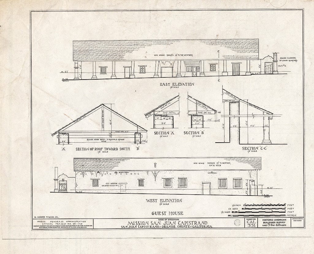 Blueprint HABS Cal,30-SAJUC,1- (Sheet 36 of 40) - Mission San Juan Capistrano, Olive Street, Between U.S. Highway 101 & Main Street, San Juan Capistrano, Orange County, CA