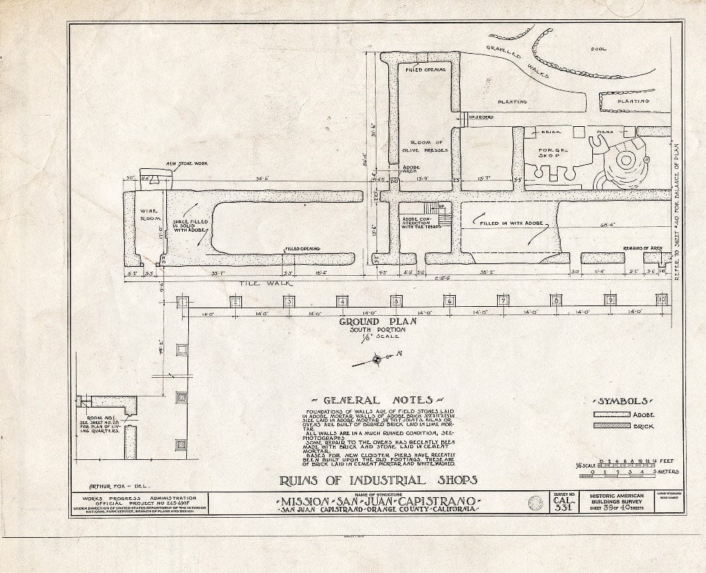 Blueprint HABS Cal,30-SAJUC,1- (Sheet 39 of 40) - Mission San Juan Capistrano, Olive Street, Between U.S. Highway 101 & Main Street, San Juan Capistrano, Orange County, CA