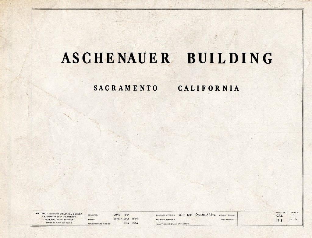 Blueprint HABS Cal,34-SAC,15- (Sheet 0 of 3) - Aschenauer Building, 1022 Third Street, Sacramento, Sacramento County, CA