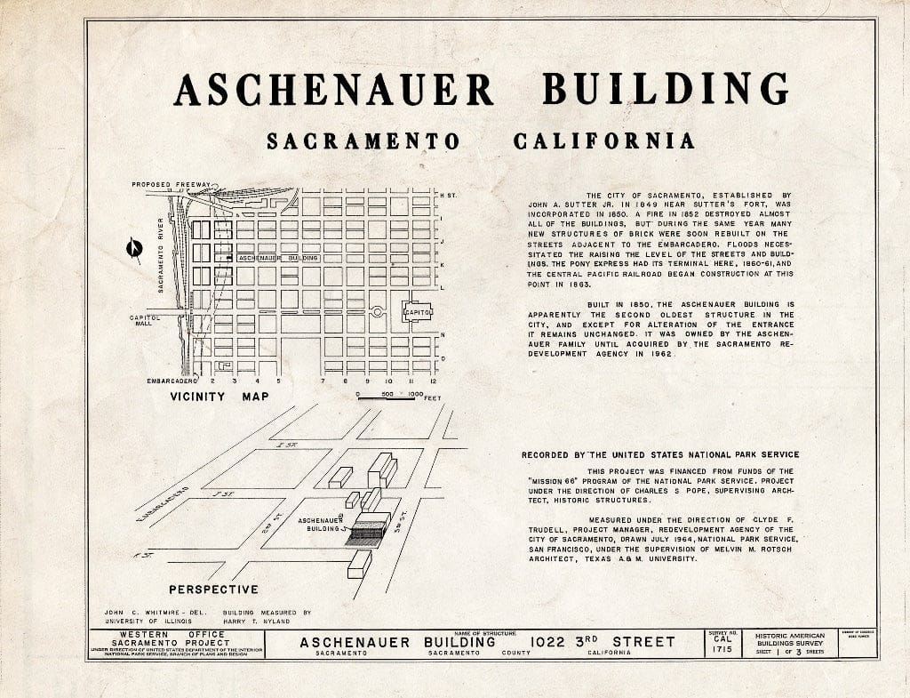 Blueprint HABS Cal,34-SAC,15- (Sheet 1 of 3) - Aschenauer Building, 1022 Third Street, Sacramento, Sacramento County, CA