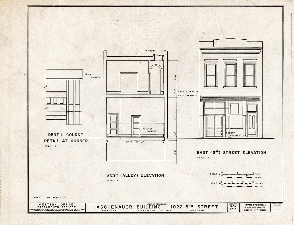 Blueprint HABS Cal,34-SAC,15- (Sheet 3 of 3) - Aschenauer Building, 1022 Third Street, Sacramento, Sacramento County, CA