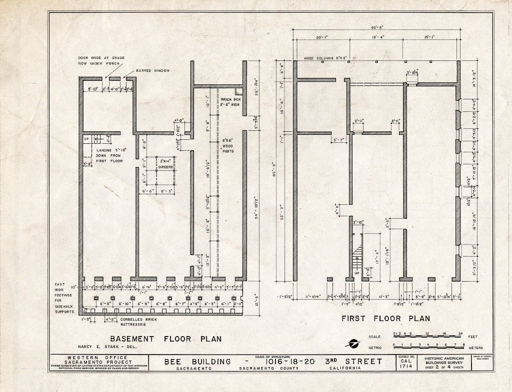 Blueprint HABS Cal,34-SAC,14- (Sheet 2 of 4) - Bee Building, 1016-1020 Third Street, Sacramento, Sacramento County, CA