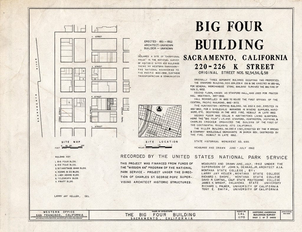 Blueprint HABS Cal,34-SAC,6- (Sheet 1 of 7) - Big Four Building, 220-226 K Street, Sacramento, Sacramento County, CA