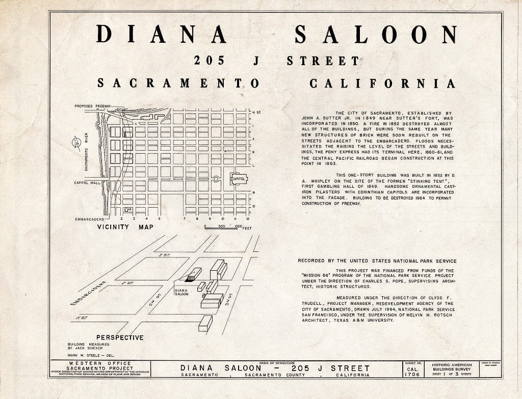 Blueprint HABS Cal,34-SAC,8- (Sheet 1 of 3) - Diana Saloon, 205 J Street, Sacramento, Sacramento County, CA