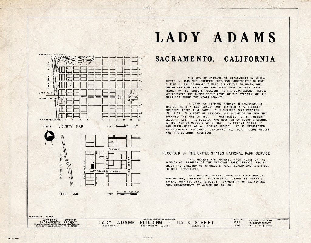 Blueprint HABS Cal,34-SAC,4- (Sheet 1 of 6) - Lady Adams Building, 113-115 K Street, Sacramento, Sacramento County, CA