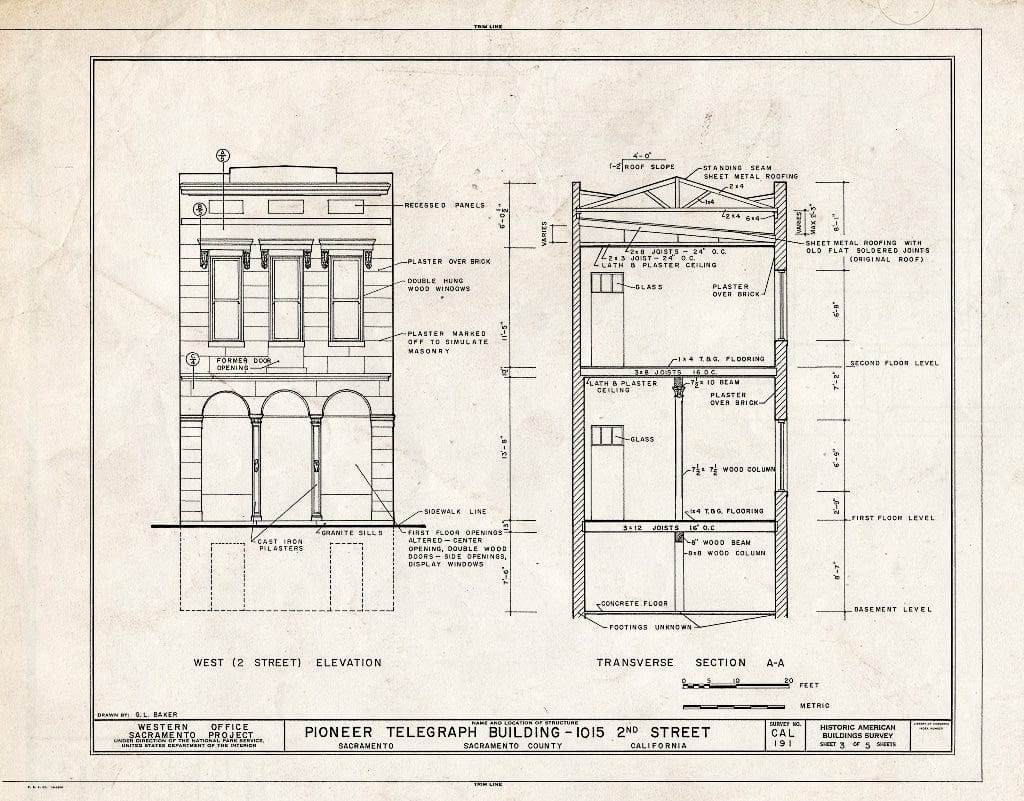 Blueprint HABS Cal,34-SAC,5- (Sheet 3 of 5) - Pioneer Telegraph Building, 1015 Second Street, Sacramento, Sacramento County, CA