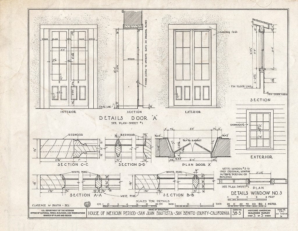 Blueprint HABS Cal,35-SAJUB,2- (Sheet 3 of 3) - Juan de Anza House, Third & Franklin Streets, San Juan Bautista, San Benito County, CA