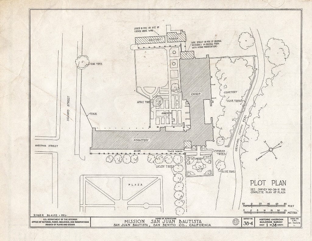 Blueprint HABS Cal,35-SAJUB,1- (Sheet 1 of 38) - Mission San Juan Bautista, Second Street, San Juan Bautista Plaza, San Juan Bautista, San Benito County, CA