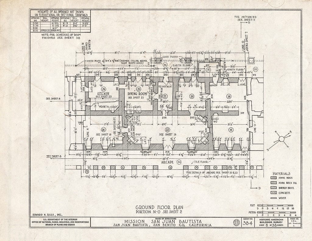 Blueprint HABS Cal,35-SAJUB,1- (Sheet 8 of 38) - Mission San Juan Bautista, Second Street, San Juan Bautista Plaza, San Juan Bautista, San Benito County, CA