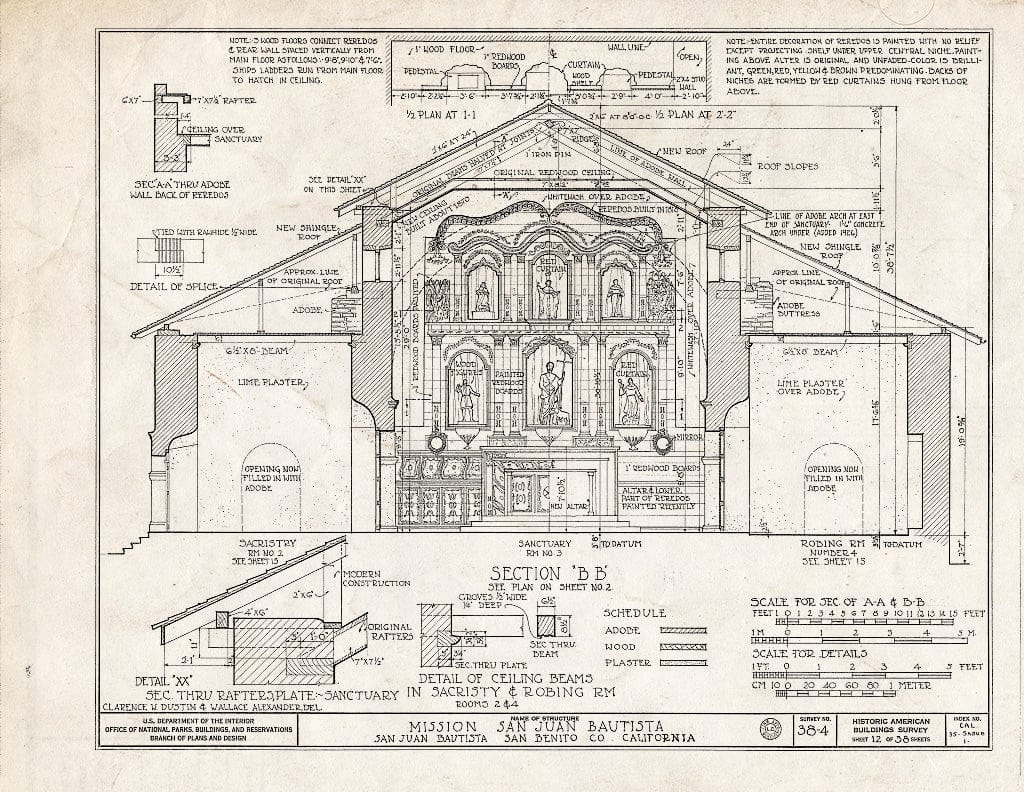 Blueprint HABS Cal,35-SAJUB,1- (Sheet 12 of 38) - Mission San Juan Bautista, Second Street, San Juan Bautista Plaza, San Juan Bautista, San Benito County, CA