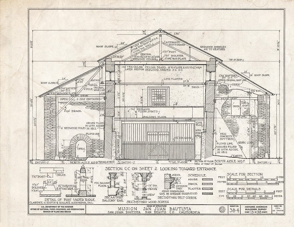 Blueprint HABS Cal,35-SAJUB,1- (Sheet 13 of 38) - Mission San Juan Bautista, Second Street, San Juan Bautista Plaza, San Juan Bautista, San Benito County, CA