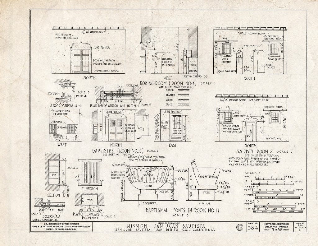 Blueprint HABS Cal,35-SAJUB,1- (Sheet 15 of 38) - Mission San Juan Bautista, Second Street, San Juan Bautista Plaza, San Juan Bautista, San Benito County, CA