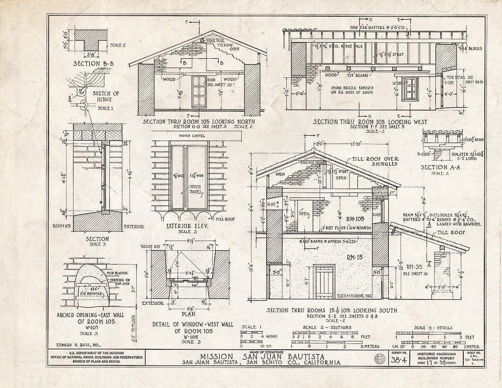 Blueprint HABS Cal,35-SAJUB,1- (Sheet 17 of 38) - Mission San Juan Bautista, Second Street, San Juan Bautista Plaza, San Juan Bautista, San Benito County, CA